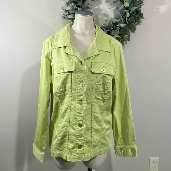 CJ Banks Stretch Scalloped Edge Green Jacket X (14W) - Picture 1 of 16